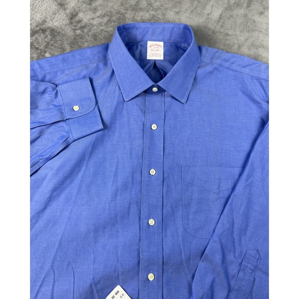 Brooks Brothers Shirt Mens 18‎ 34 Long Sleeve Button Up Blue Dress Shirt NWT